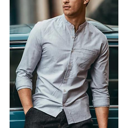 

Men's Shirt Solid Colored Plus Size Long Sleeve Daily Tops Basic Gray