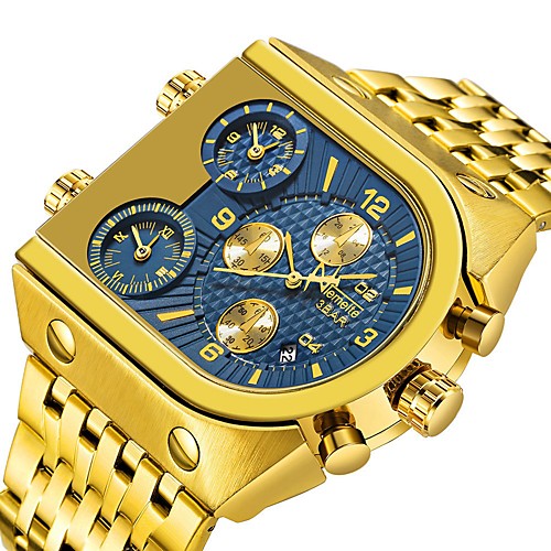

Men's Steel Band Watches Japanese Japanese Quartz Sporty Stainless Steel Silver / Gold 30 m Water Resistant / Waterproof Calendar / date / day Dual Time Zones Analog Fashion Army - Golden / One Year