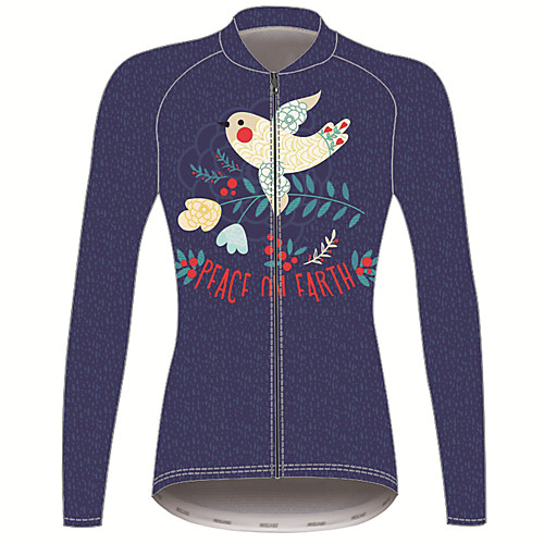 

21Grams Peace & Love Women's Long Sleeve Cycling Jersey - Dark Blue Bike Jersey Top Thermal Warm UV Resistant Anatomic Design Sports Winter 100% Polyester Mountain Bike MTB Road Bike Cycling Clothing