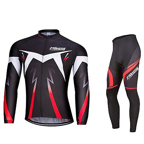 

21Grams Men's Long Sleeve Cycling Jersey with Tights Winter Summer Fleece Spandex Polyester Black / Red Bike Clothing Suit Thermal Warm Anatomic Design Quick Dry Breathable Reflective Strips Sports