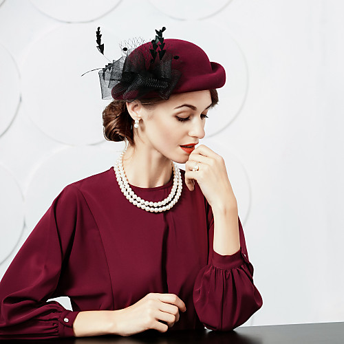 

100% Wool Fascinators / Hats with Feather 1pc Casual / Daily Wear Headpiece