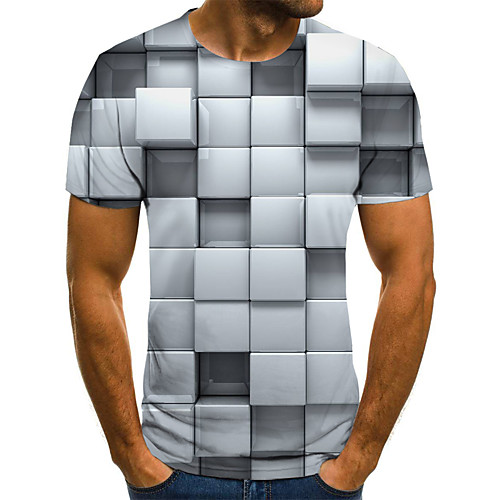

Men's T shirt Graphic Geometric 3D Plus Size Pleated Print Short Sleeve Weekend Tops Streetwear Gray