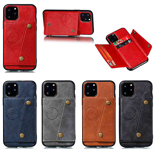 

Case For Apple iPhone 11 / iPhone 11 Pro / iPhone 11 Pro Max Card Holder / with Stand Back Cover Solid Color Leather Double Button PU Leather for iPhone X / Xs / Xr / Xs Max / 8 Plus / 6s Plus