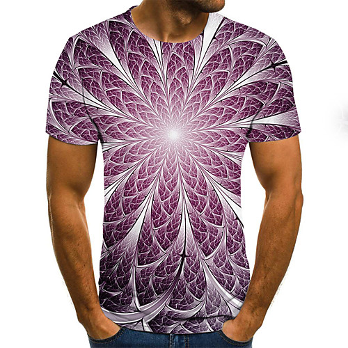 

Men's T shirt Shirt Graphic Color Block 3D Plus Size Print Short Sleeve Daily Tops Basic Exaggerated Round Neck Purple / Sports