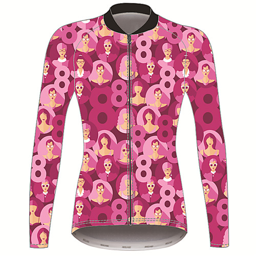 

21Grams Peace & Love Women's Long Sleeve Cycling Jersey - Pink Bike Jersey Top Thermal Warm UV Resistant Anatomic Design Sports Winter Fleece 100% Polyester Mountain Bike MTB Road Bike Cycling