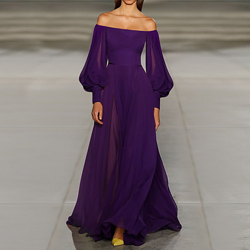 

Women's Swing Dress Purple Green Long Sleeve Solid Colored Sequins Off Shoulder Elegant S M L XL XXL 3XL