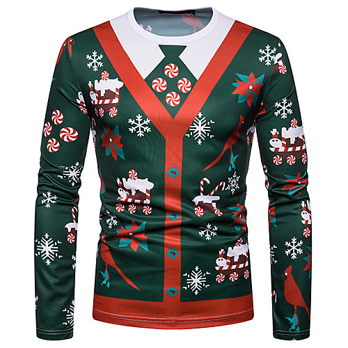 

Men's T shirt Graphic Long Sleeve Daily Tops Rainbow