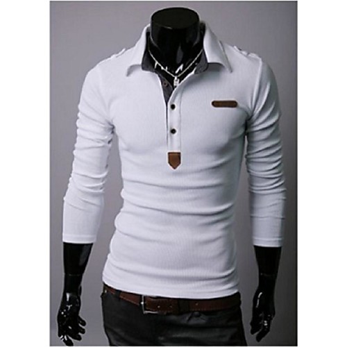 

Men's Polo Solid Colored Long Sleeve Daily Tops Business Elegant White Black Gray