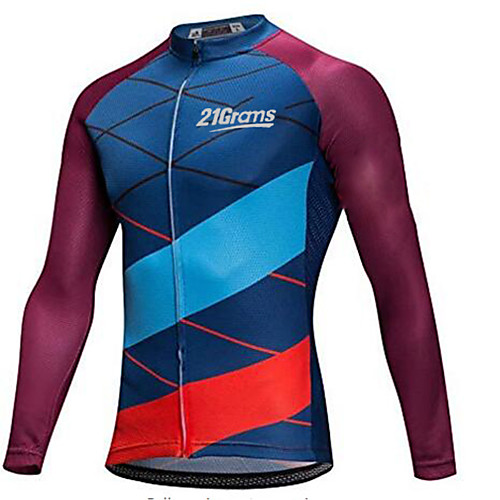 

21Grams Men's Long Sleeve Cycling Jersey Winter Summer Fleece Spandex Polyester RedBlue Bike Jersey Top Mountain Bike MTB Road Bike Cycling Thermal Warm UV Resistant Anatomic Design Sports Clothing