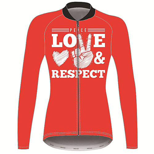

21Grams Peace & Love Women's Long Sleeve Cycling Jersey - Red Bike Jersey Top Thermal Warm UV Resistant Anatomic Design Sports Winter Fleece 100% Polyester Mountain Bike MTB Road Bike Cycling