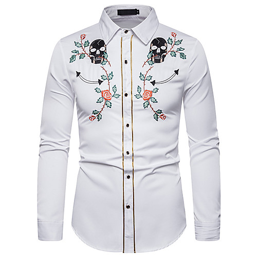 

Men's Shirt Geometric Long Sleeve Going out Tops Boho White Black Navy Blue