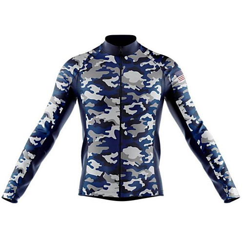 

21Grams Camo American / USA Men's Long Sleeve Cycling Jersey - Forest Green Purple Blushing Pink Bike Jersey Top Thermal / Warm UV Resistant Breathable Sports Winter Fleece 100% Polyester Mountain