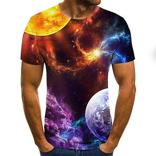 

Men's T shirt Shirt Galaxy Graphic Color Block 3D Print Short Sleeve Holiday Tops Streetwear Punk & Gothic Round Neck Rainbow / Club