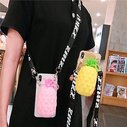 

Apple Applicable to 11/11 Pro/11 Pro Max Glitter Skin XS Max/XR/X Pineapple Wallet 6/7/8 With Lanyard 6 Plus/7 Plus/8 Plus Diagonal Anti-fall Mobile Phone Case