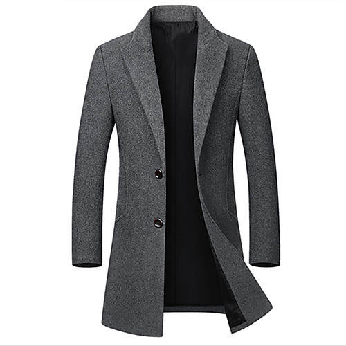 

Men's Coat Daily Fall Winter Long Coat Notch lapel collar Slim Basic Jacket Long Sleeve Solid Colored Wine Gray / Wool