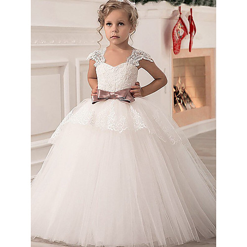 

Princess Floor Length Junior Bridesmaid Dress Wedding Lace Point with Lace