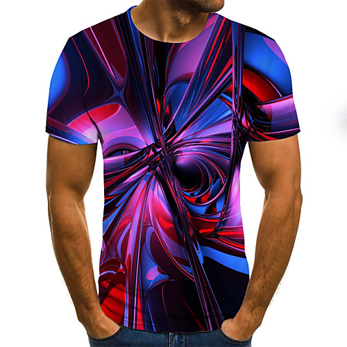 

Men's T shirt Graphic Geometric 3D Plus Size Patchwork Print Short Sleeve Daily Tops Basic Streetwear Rainbow