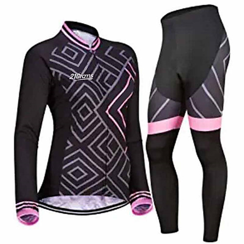 

21Grams Women's Long Sleeve Cycling Jersey with Tights Pink / Black Bike Clothing Suit Thermal / Warm Breathable Quick Dry Anatomic Design Ultraviolet Resistant Winter Sports Geometric Mountain Bike