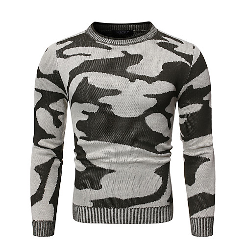 

Men's Camouflage Pullover Long Sleeve Sweater Cardigans Crew Neck Fall Winter Red Gray
