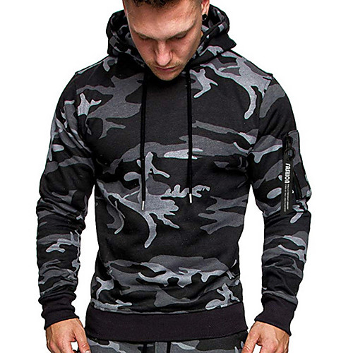 

Men's Plus Size Pullover Hoodie Sweatshirt Solid Colored Camo / Camouflage Hooded non-printing Basic Hoodies Sweatshirts Army Green Gray Black