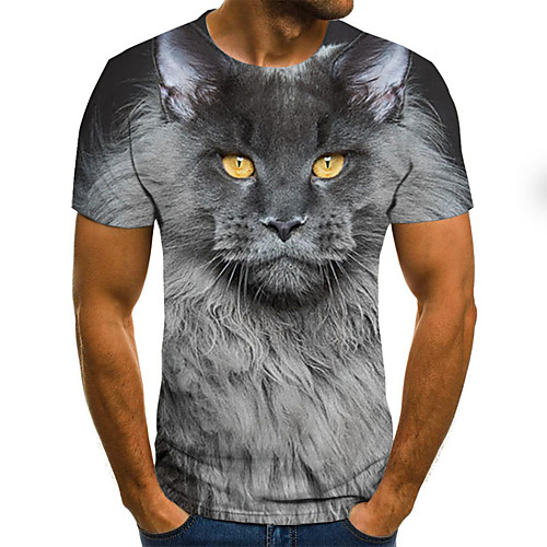 

Men's T shirt Graphic 3D Animal Print Short Sleeve Going out Tops Streetwear Punk & Gothic Gray