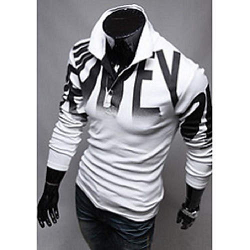 

Men's Polo Solid Colored Letter Long Sleeve Daily Tops Basic Elegant White Dark Gray