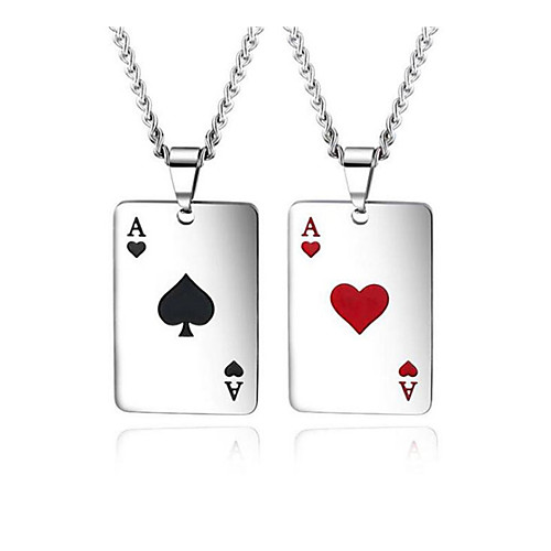 

Men's Pendant Necklace Geometrical Poker Vintage Titanium Steel Red Black 60 cm Necklace Jewelry 1pc For Gift Daily
