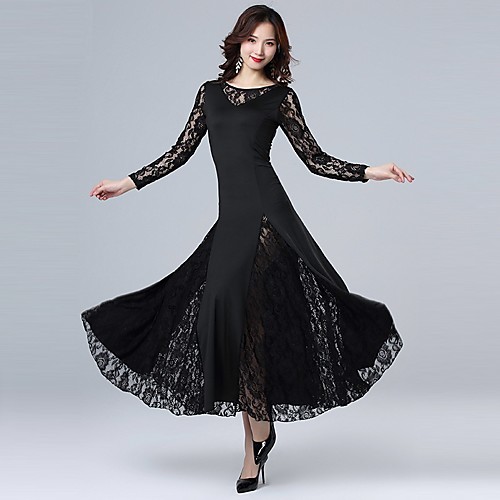 

Ballroom Dance Jazz Dress Lace Women's Training Performance Long Sleeve Dropped Spandex Lace