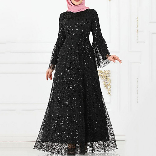 

Women's Maxi Shift Dress - Long Sleeve Solid Colored Print Elegant Wine Black Purple Blushing Pink S M L XL XXL XXXL XXXXL