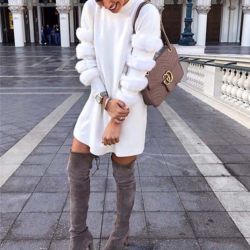 

Women's Bodycon White Long Sleeve Solid Colored Turtleneck Basic Slim S M L XL