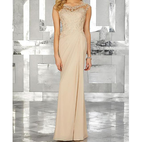 

A-Line Elegant Formal Evening Dress Jewel Neck Sleeveless Floor Length Chiffon Lace with Appliques 2021