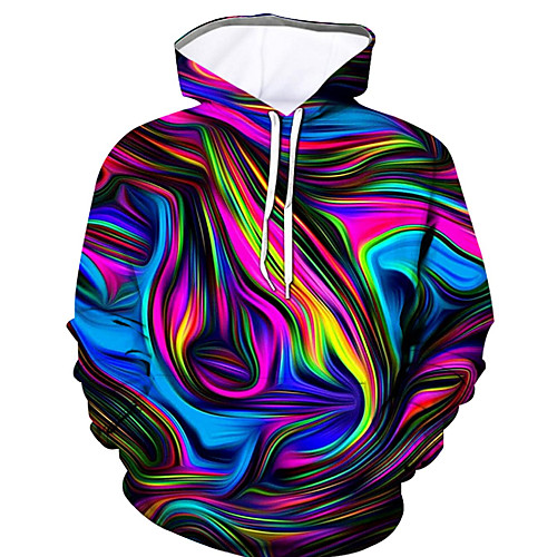 

Men's Plus Size Hoodie Rainbow Color Block Hooded Holiday Club Party Active Hoodies Sweatshirts Rainbow