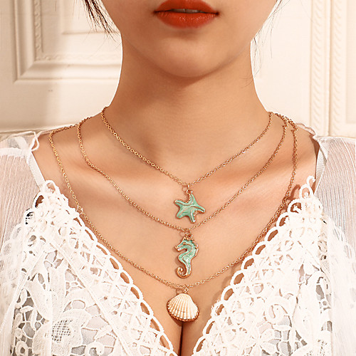 

Women's Pendant Necklace Necklace Layered Starfish Hippocampus Shell Fashion Vintage Classic Trendy Chrome Light Green White 60 cm Necklace Jewelry 1pc For Street School Daily Holiday Festival