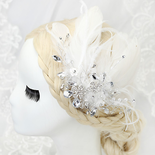 

Crystal / Rhinestone / Feather Headdress with Rhinestone / Feather / Imitation Pearl 1 Piece Wedding Headpiece