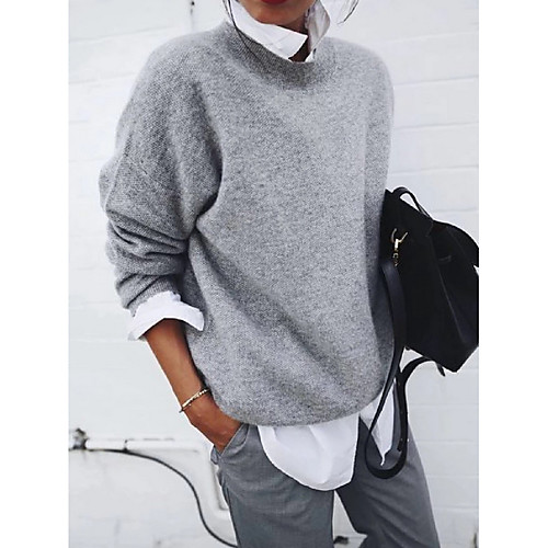 

Women's Solid Colored Long Sleeve Pullover Sweater Jumper, Round Neck Blushing Pink / Blue / Gray S / M / L