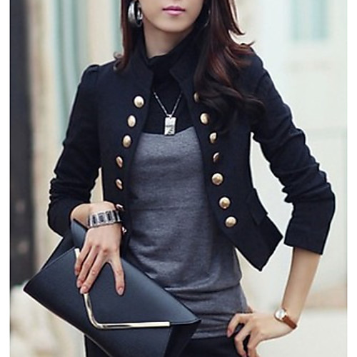 

Women's Blazer Solid Colored Polyester Coat Tops White / Black