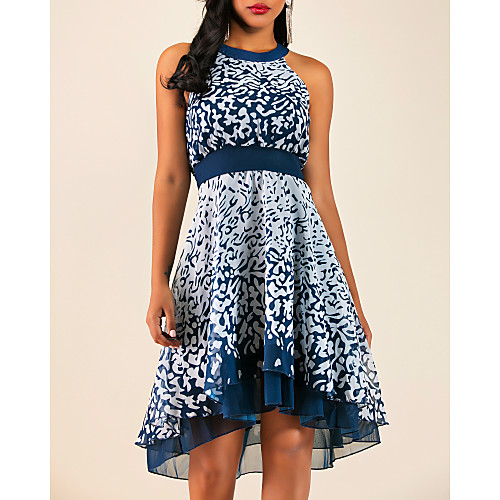 

Women's Plus Size A Line Dress - Sleeveless Geometric Ruffle Print Summer Going out Wine Black Blue Purple Green S M L XL XXL XXXL XXXXL XXXXXL