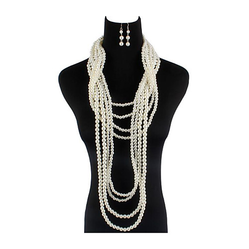 

Women's Pearl Bridal Jewelry Sets Layered Love Statement Imitation Pearl Earrings Jewelry White For Party Wedding 1 set