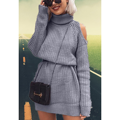 

Women's Sheath Dress - Long Sleeve Solid Colored Turtleneck Street chic Daily Wear Black Blushing Pink Khaki Gray Light Blue S M L XL XXL