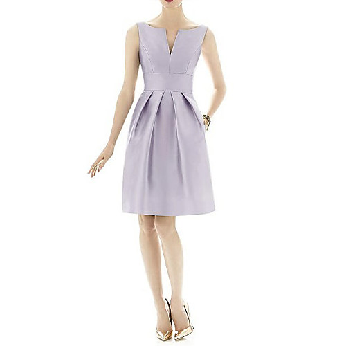 

A-Line V Neck Knee Length Satin Bridesmaid Dress with Pleats