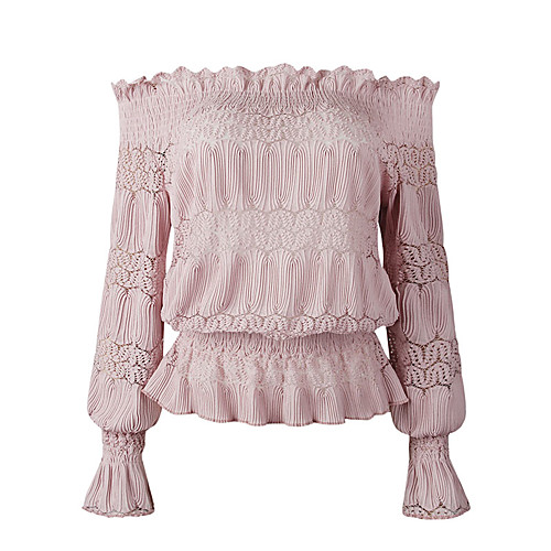 

Women's Blouse Solid Colored Cut Out Long Sleeve Going out Tops Sexy Blushing Pink Light gray Beige