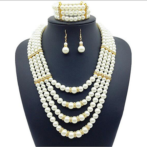 

Women's Bead Bracelet Ball Earrings Pearl Necklace Fashion Elegant Imitation Pearl Imitation Diamond Earrings Jewelry Gold / Silver For Party Engagement Three-piece Suit