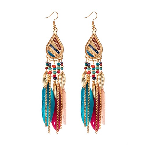 

Women's Drop Earrings Tassel Fringe Boho Feather Earrings Jewelry White / Black / Gold For