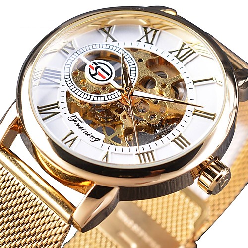 

FORSINING Men's Mechanical Watch Automatic self-winding Formal Style Mesh Stainless Steel Black / Silver / Gold 30 m Water Resistant / Waterproof Hollow Engraving Noctilucent Analog Luxury Fashion -