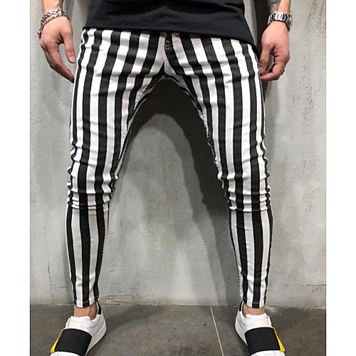 

Men's Active Chinos Pants Striped Full Length White Black