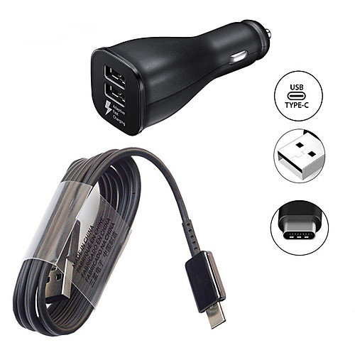 

For Samsung Car Charger Dual USB Adaptive Fast Adapter Type C Quick Data Cable For Galaxy S6 S7 S8 S9 Plus Note 4 8 9 10