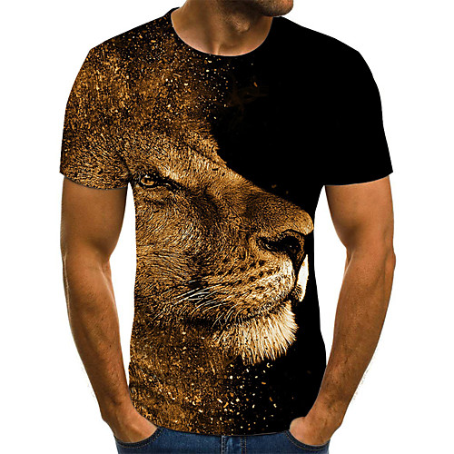 

Men's T shirt Shirt Cartoon 3D Animal Plus Size Patchwork Print Short Sleeve Daily Tops Basic Streetwear Round Neck Black