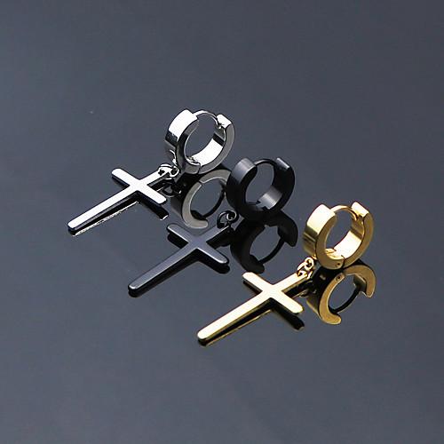 

Women's Men's Hoop Earrings Huggie Earrings Hanging Cross Earrings Cross Circle Cross Ladies Personalized Punk Simple Style Rock Stainless Steel Titanium Steel Earrings Jewelry Silver / Gold / Black