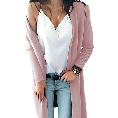 

Women's Basic Long Knitted Solid Color Plain Cardigan Long Sleeve Sweater Cardigans Open Front Fall Spring Black Blue Purple