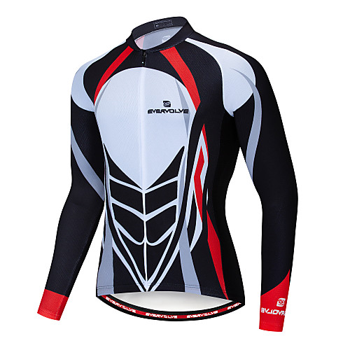 

EVERVOLVE Men's Long Sleeve Cycling Jersey Winter Summer Lycra BlackWhite Bike Jersey Mountain Bike MTB Road Bike Cycling Back Pocket Sweat wicking Sports Clothing Apparel / Stretchy